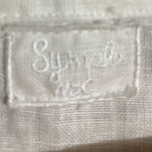 Symple NYC Tunic Womens Size Large White Linen Navy Blue Detail Boho Blouse Top - Picture 4 of 8